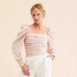 ASTR the Label Ruched Smock-Back Long Sleeve Blouse in Blush, small